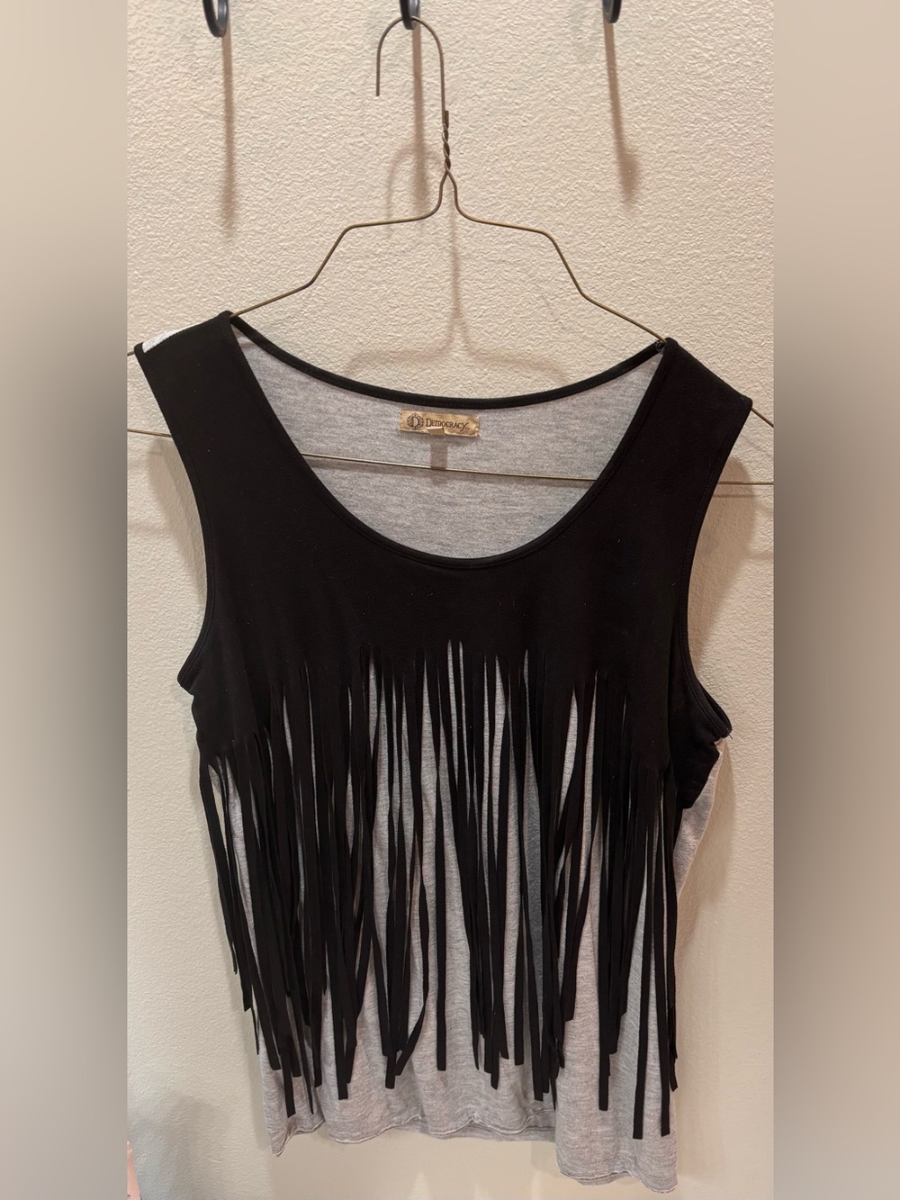 Democracy Black Fringe Layered Tank Top